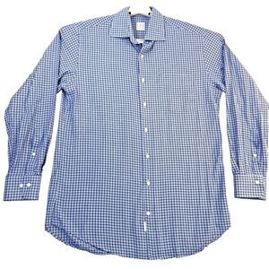 Peter Millar Shirt Men M Blue Black Check Plaid Long Sleeve Button Up Cotton EUC